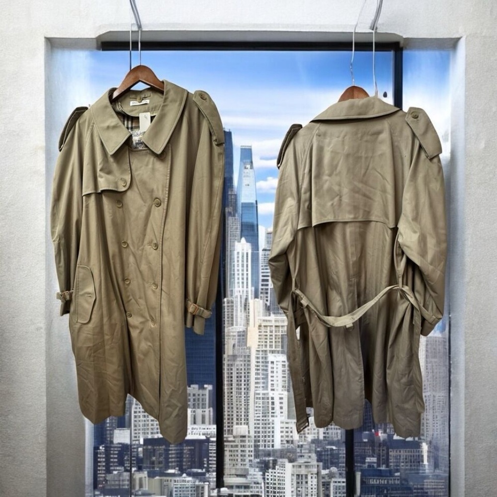 Martini,Mens,Trench coat,Khaki,Sz 54,Cotton,Wool,Lined,Crossed buttons,Pockets.!